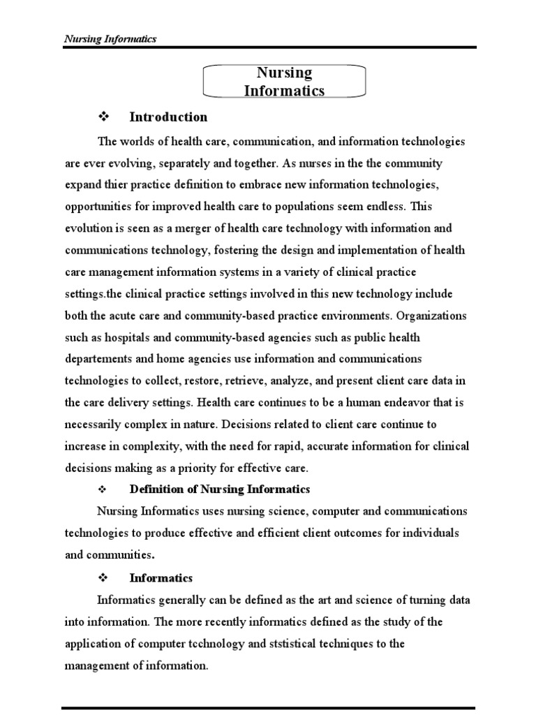 Nursing Informatics in Patient Care | PDF | Health Informatics | Nursing