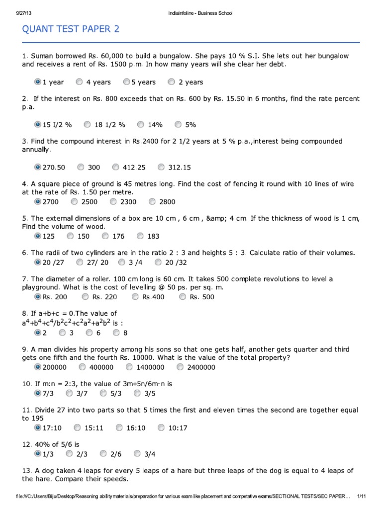 Quantitative Aptitude Solved Test Paper 2 | PDF