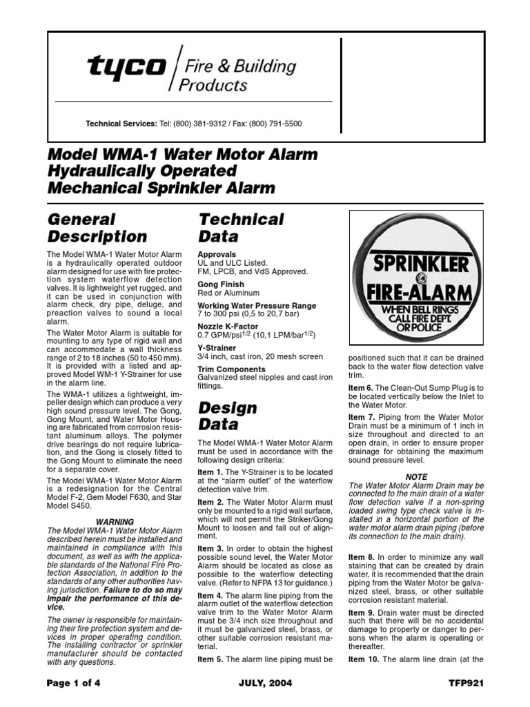 Tyco - Alarmno Zvono | PDF | Valve | Fire Sprinkler System