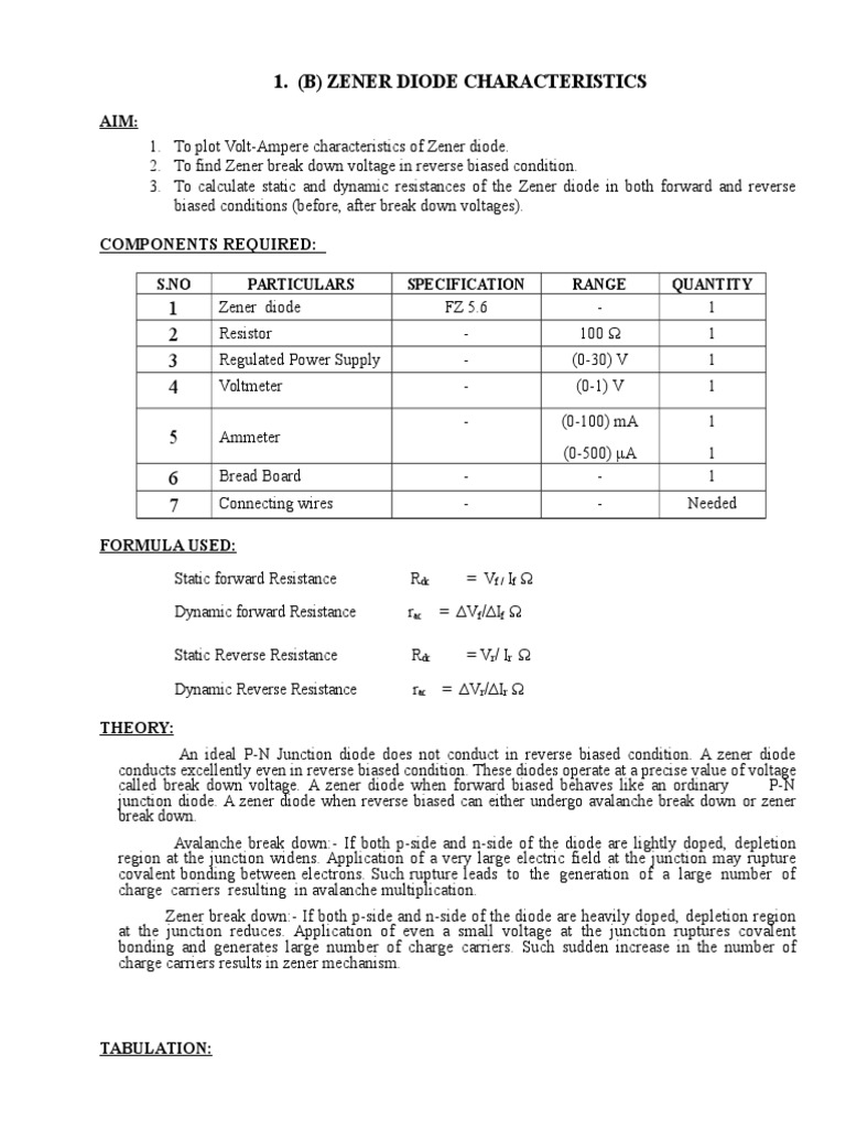 Zener Diode Characteristics and Specifications | PDF | P–N Junction | Diode