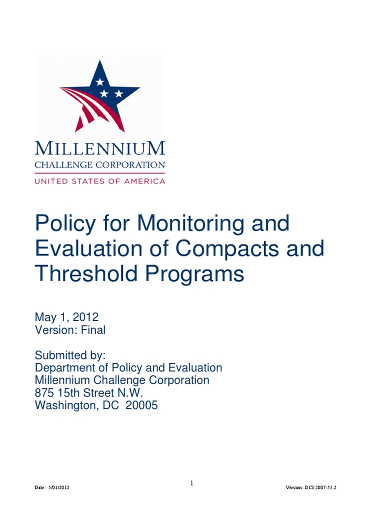 MCC Monitoring and Evaluation Policy | PDF | Evaluation | Survey ...