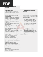 Awards Won by Multimedia University ITEX Malaysia 2013 Awards Won by Multimedia University