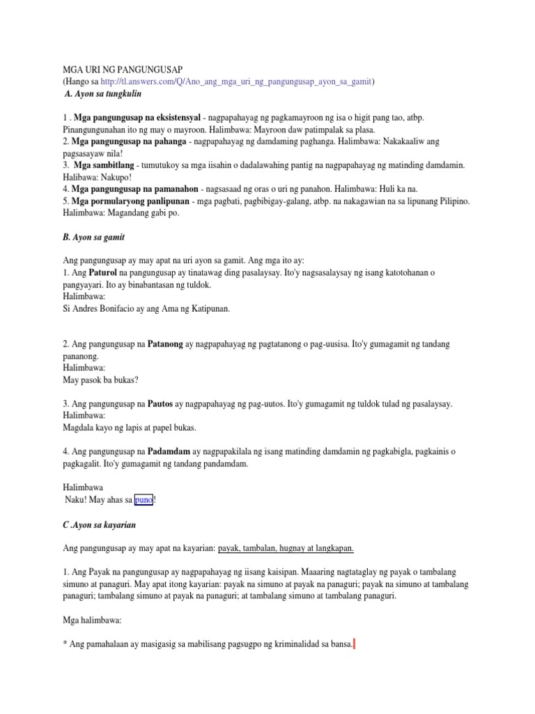 Mga Uri Ng Pangungusap