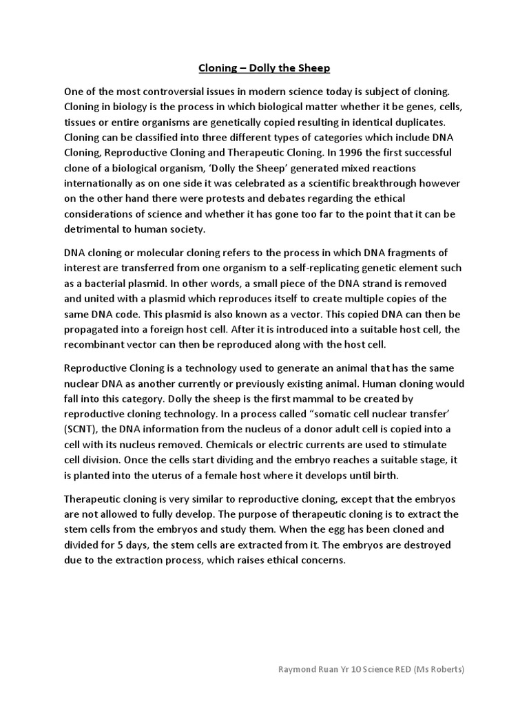 Cloning Dolly The Sheep PDF Cloning Plasmid