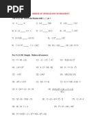 Order of Operations Worksheet