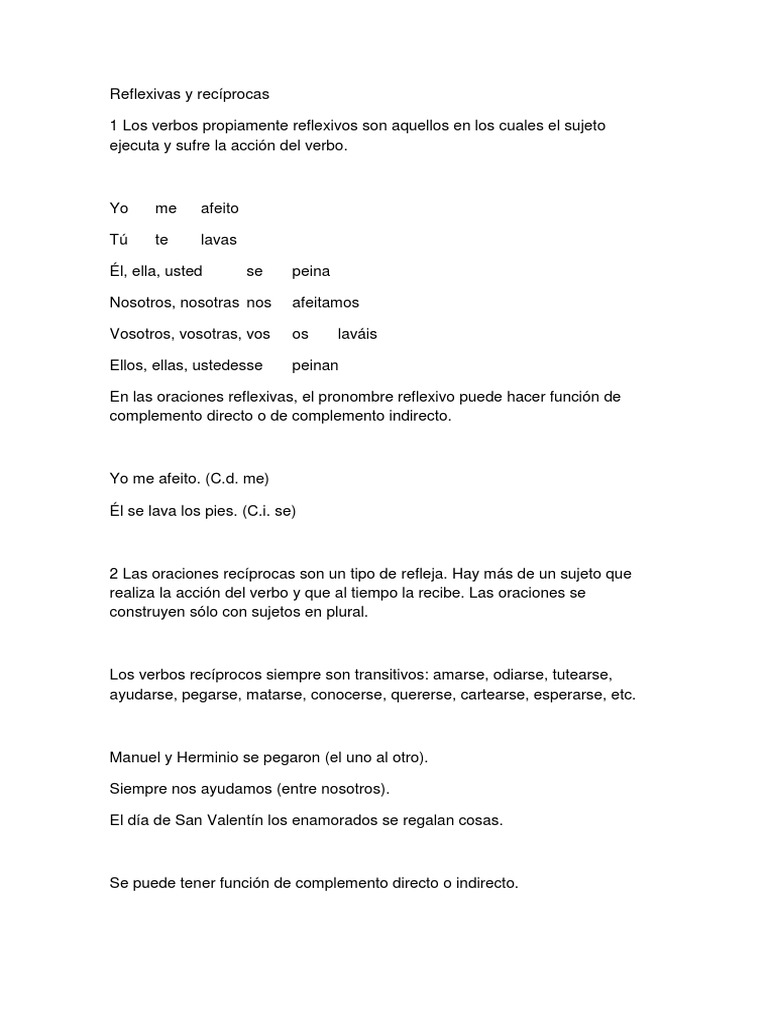Reflexivas y Recíprocas | PDF | Objeto (gramática) | Verbo