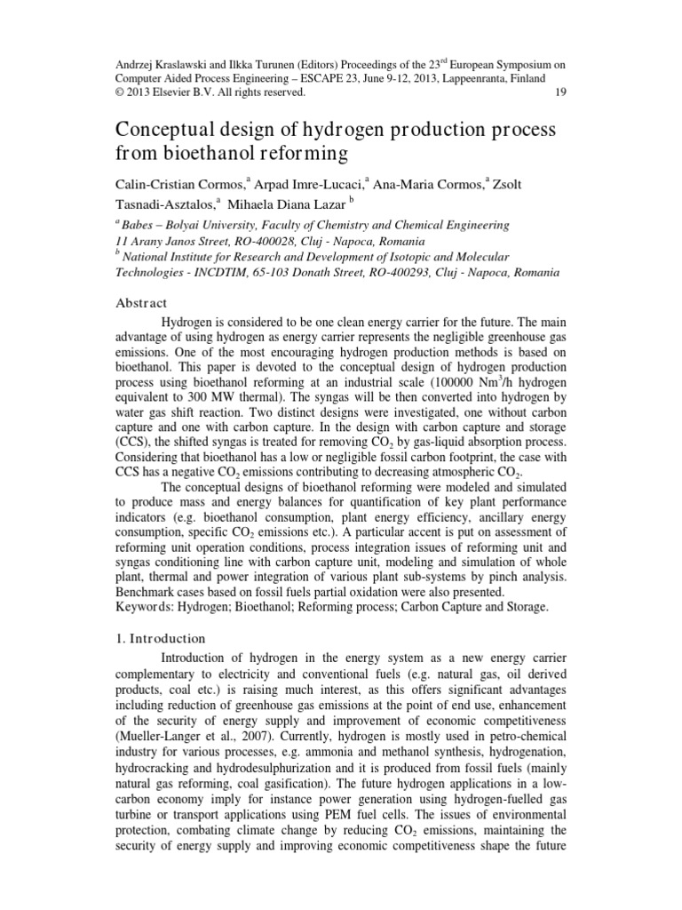 Conceptual Design of Hydrogen Production Process | PDF | Carbon Capture ...