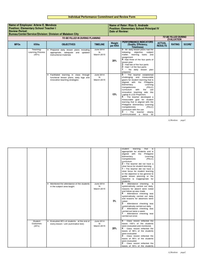 sample kra document Review sample Performance Individual and Commitment Form sample kra document Review sample Performance Individual and Commitment Form