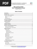 Microsoft Excel 2010 Part 1: Introduction To Excel: C S U, L A