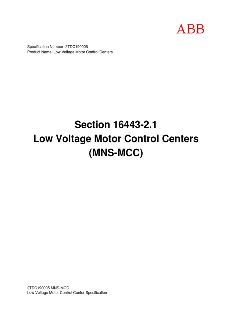 Specification for Low Voltage Motor Control Centers Utilizing ABB MNS