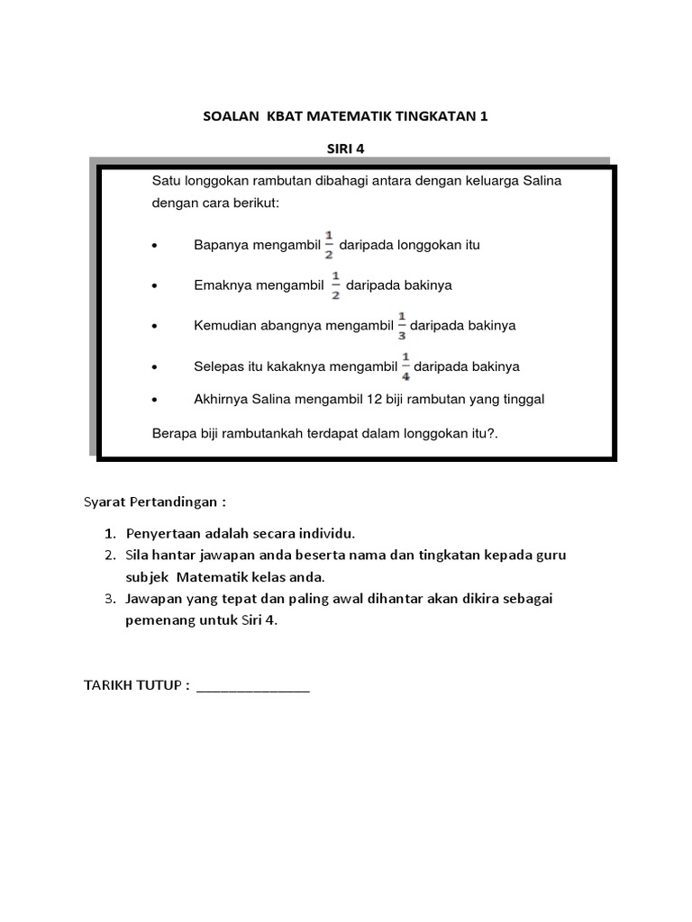 Soalan Matematik Beserta Jawapan - Persoalan v