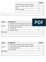 Lista de pendências e status de salas, recepções e áreas comuns