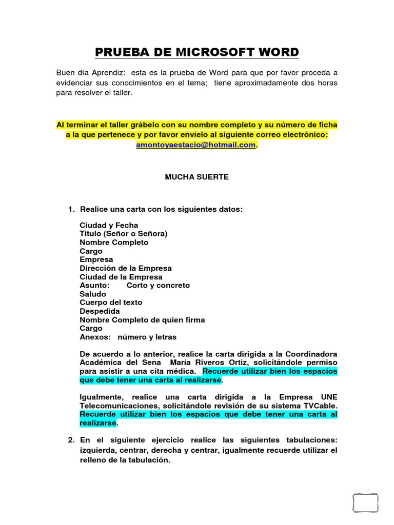 Examen de Word Básico PDF