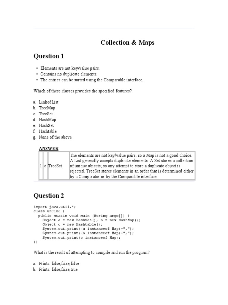 Collection Maps Question 1 C Programming Language Method Computer Programming