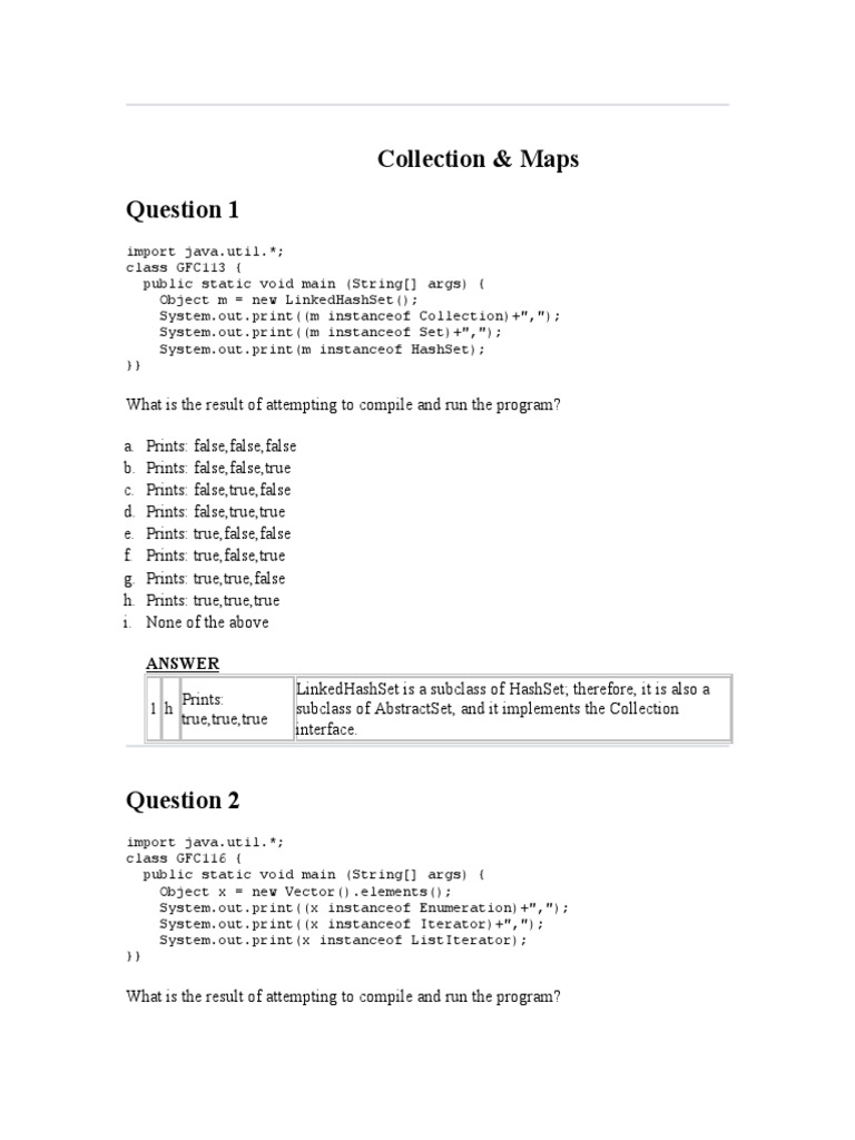 Java Collection Framework Quiz Answers | PDF | Array Data Structure ...