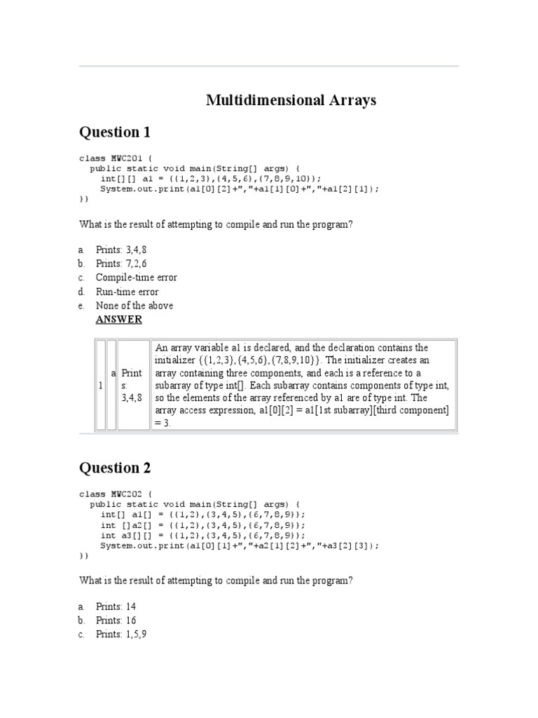 Multidimensional Arrays: Answer | PDF | Array Data Type | C ...