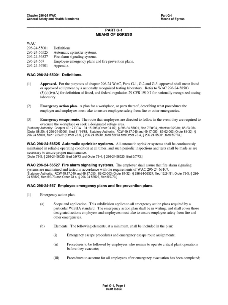 Requirements for Emergency Action Plans, Fire Prevention Plans, and