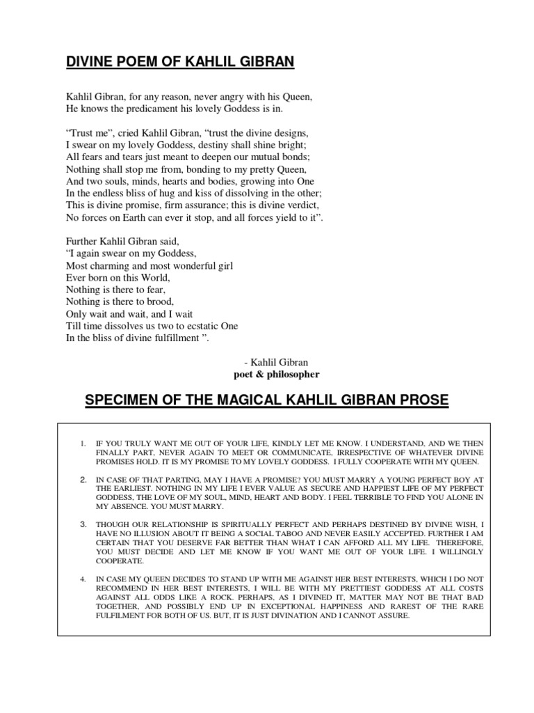 Divine Poem Of Kahlil Gibran Kahlil Gibran