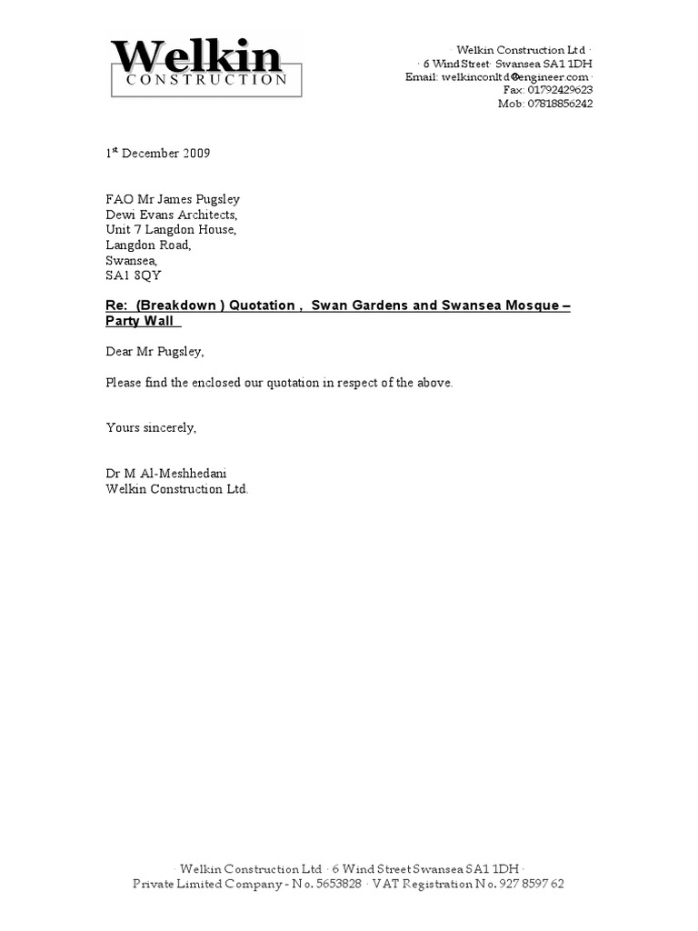 Breakdown Quotation for Swansea Mosque | PDF | Buildings And Structures ...