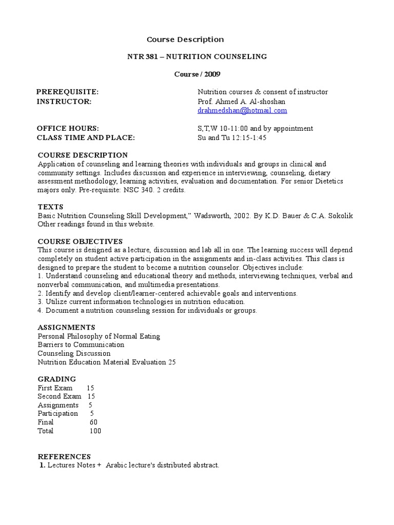 NUTRITION COUNSELING TECHNIQUES PDF intelligence overview