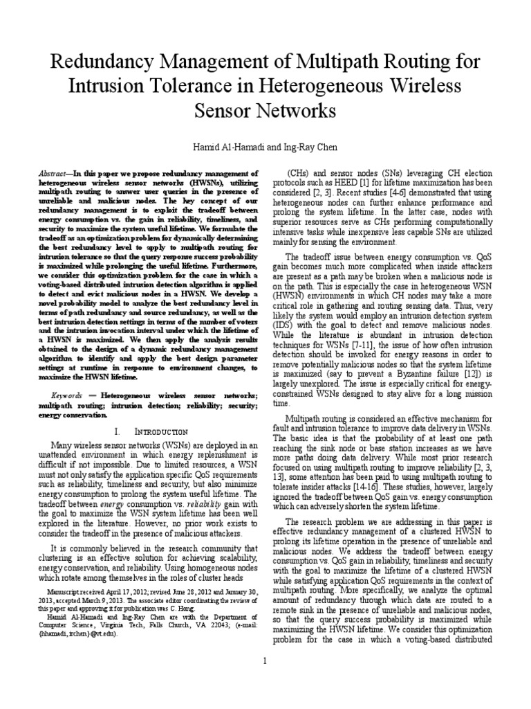 Optimizing Redundancy in HWSNs for Intrusion Tolerance | PDF ...