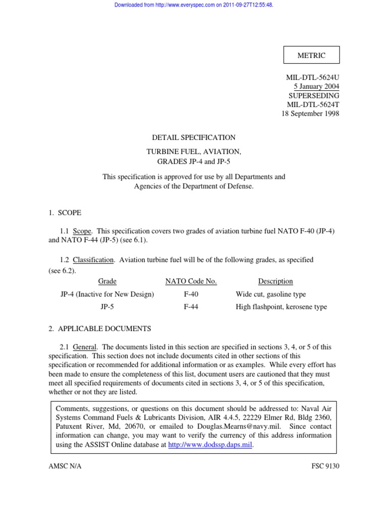 Mil Dtl 5624u (Jp4 Jp5) Jet Fuel Filtration