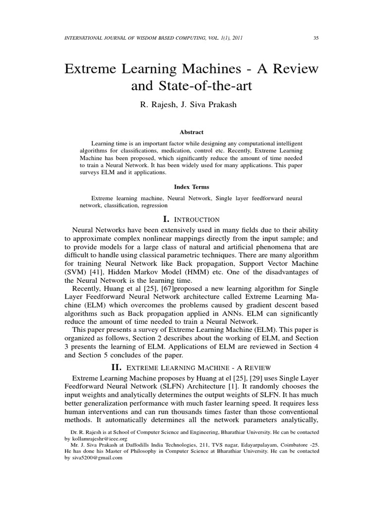 Extreme Learning Machines - A Review and State of The Art PDF | PDF