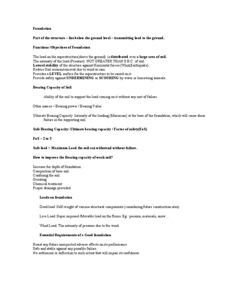 Foundations Notes Deep Foundation Foundation (Engineering)