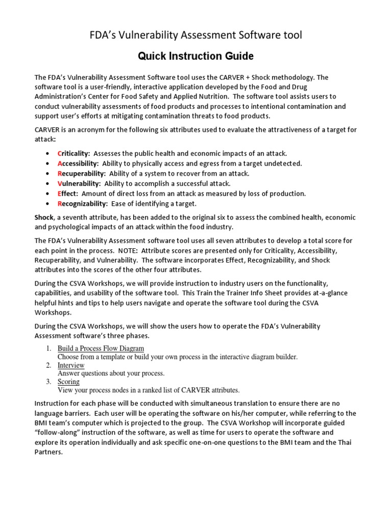 FDA Vulnerability Assessment Tool Quick Instruction Guide | PDF ...