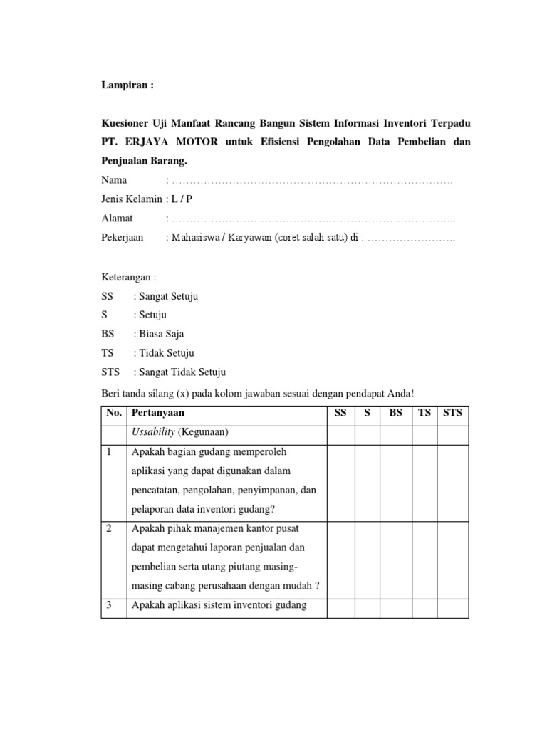 Contoh Kuesioner Aplikasi Web - Aneka Macam Contoh