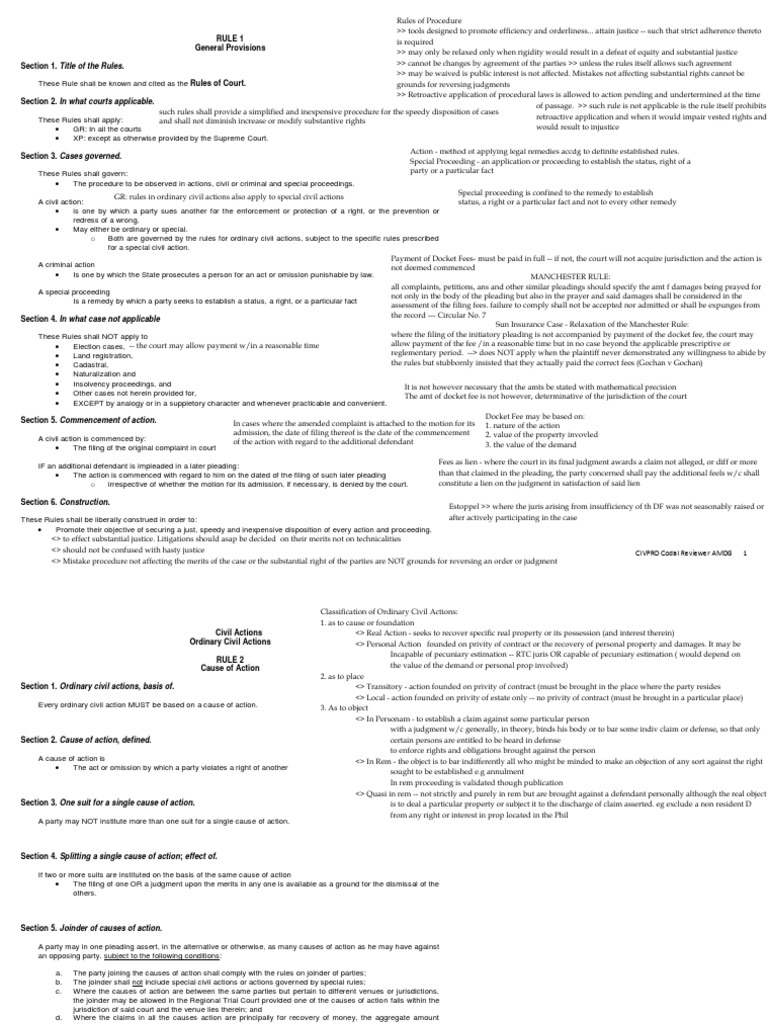 CIVIL PROCEDURE RULES OVERVIEW | PDF