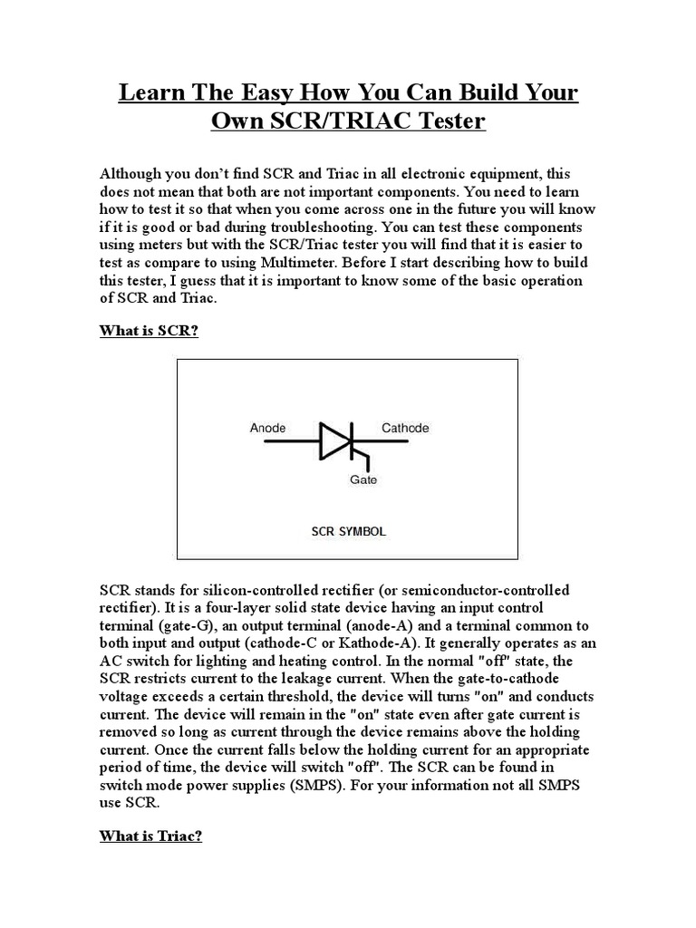 SCR Tester | PDF | Power Electronics | Electricity