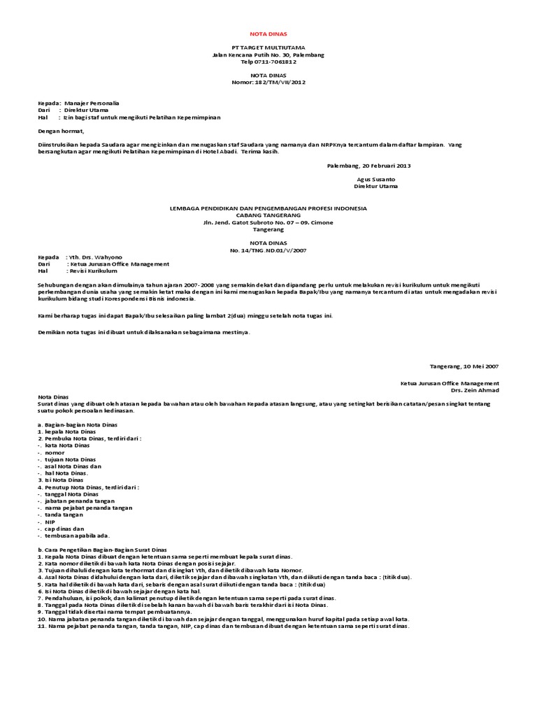 Contoh Surat Nota Dinas