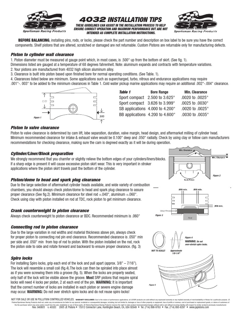4032 Installation Tips Piston To Cylinder Wall Clearance PDF