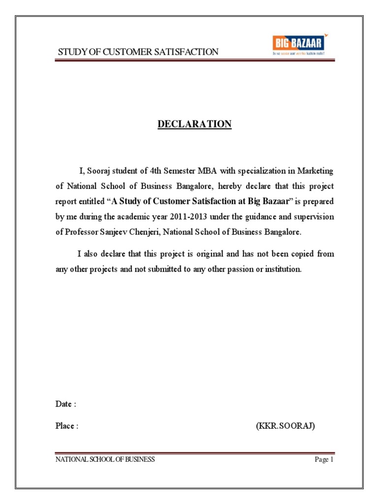 Big Bazaar Project Retail Customer Satisfaction