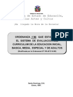Ordenanza 1'96 Que establece  Sistema de Evaluación de la República Dominicana Minerd