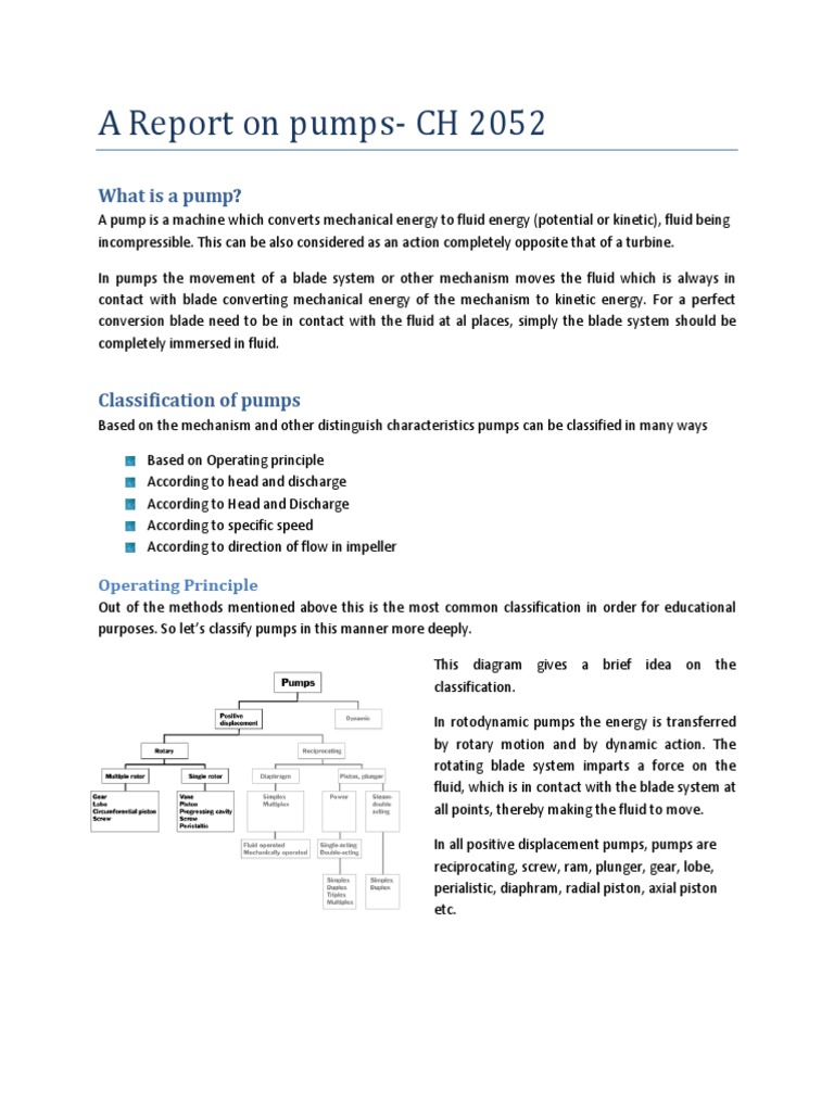 A Report on Pumps | Pump | Gases
