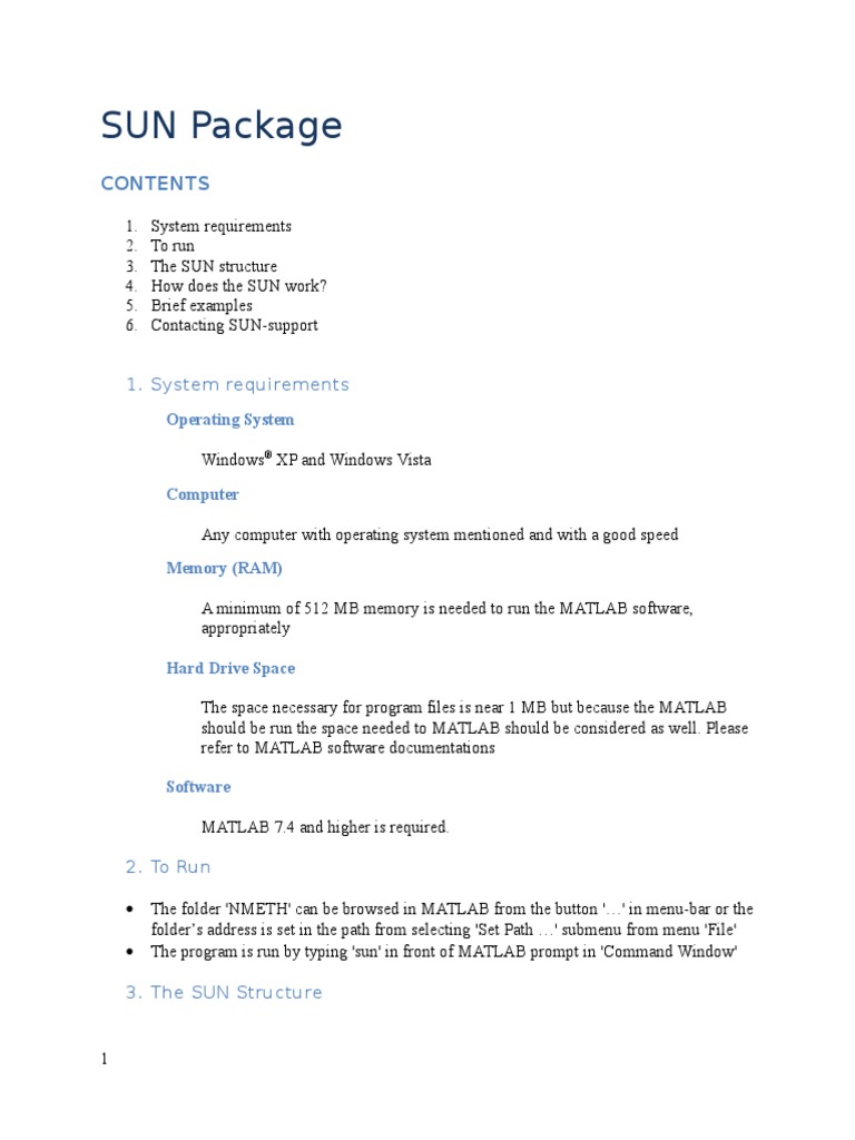 SUN Package System Requirements and Use | PDF