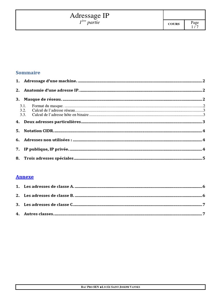 Cours - Adressage IP | PDF | Adresse IP | Architecture de réseau