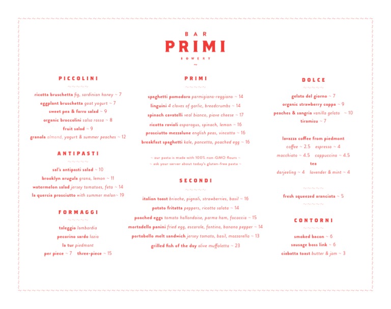 Bar Primi Brunch | PDF | Cooking, Food & Wine