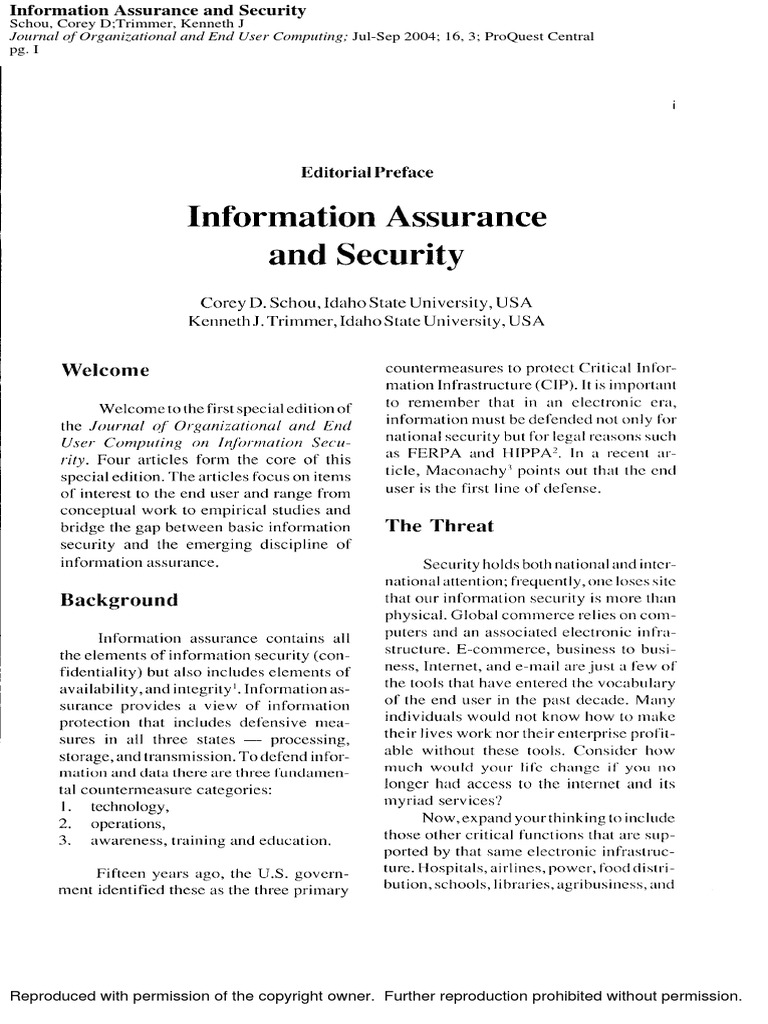 Information Assurance and Security | PDF