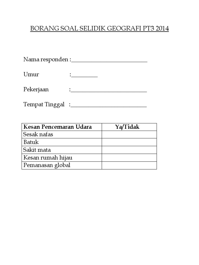 Borang Soal Selidik Geografi Teknologi Hijau