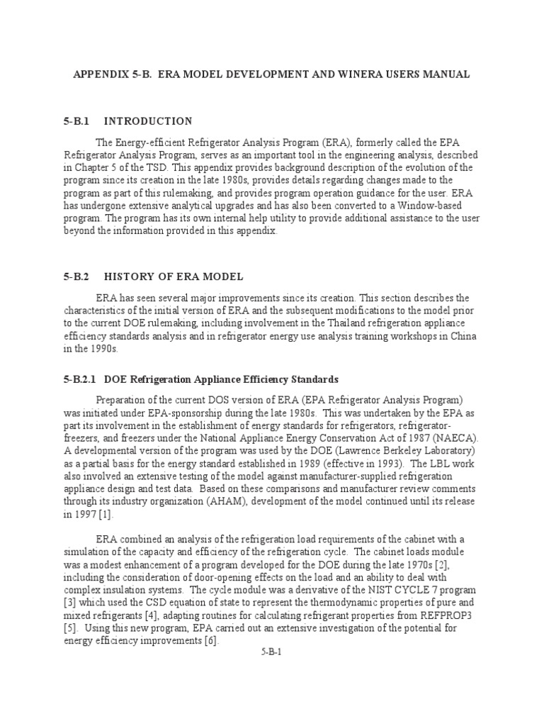 ERA Refrigerator Analysis Program Model Development From DOE Final