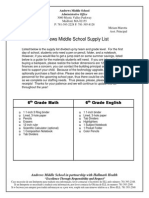 Andrews Middle School Supply List: 6 Grade Math 6 Grade English
