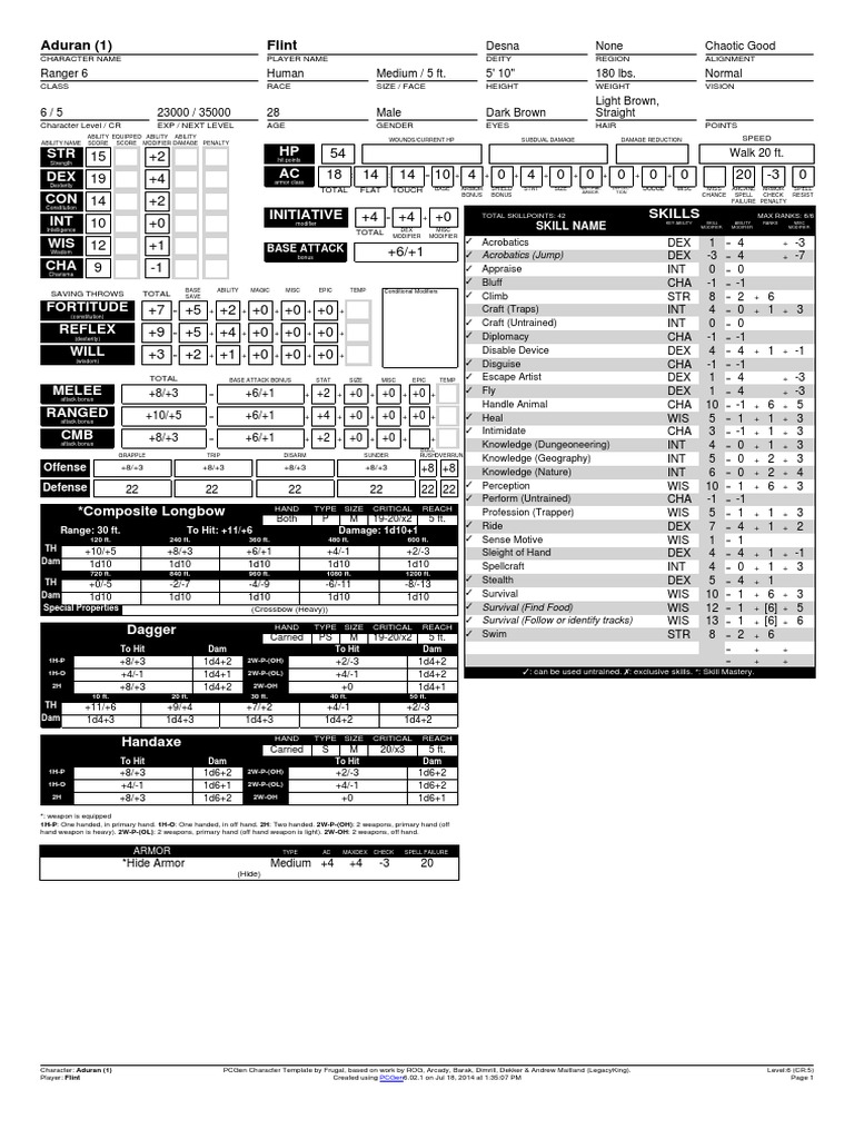 STR DEX CON INT WIS CHA HP AC: Aduran (1) Flint | PDF | Trapping