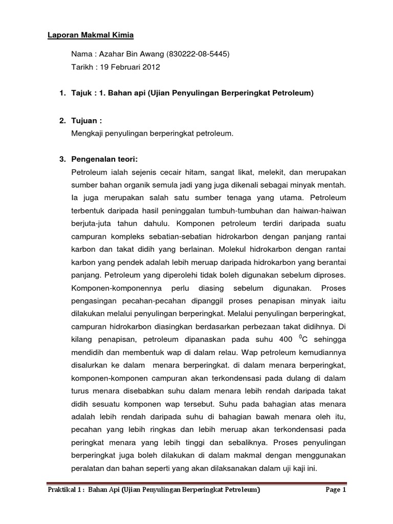 Praktikal 1 Ujian 1 Laporan Makmal Pdf