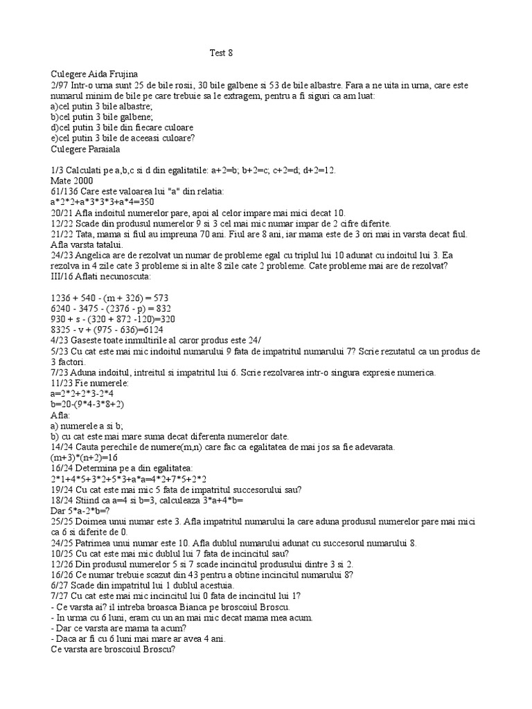 Test 8 Mate Vacanta | PDF