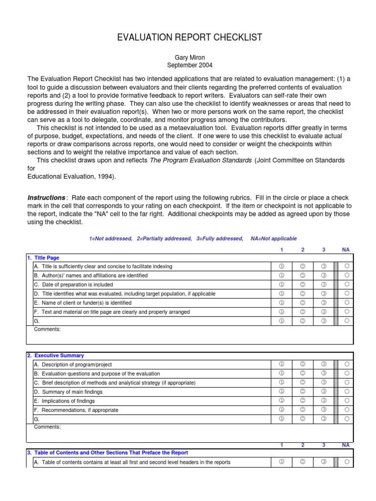 Evaluation Report Checklist Guide | PDF | Evaluation | Methodology