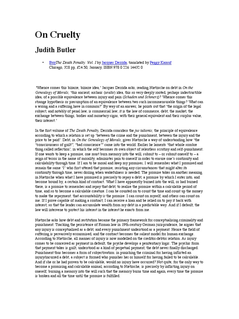 Butler Derrida Death Cruelty Capital Punishment 