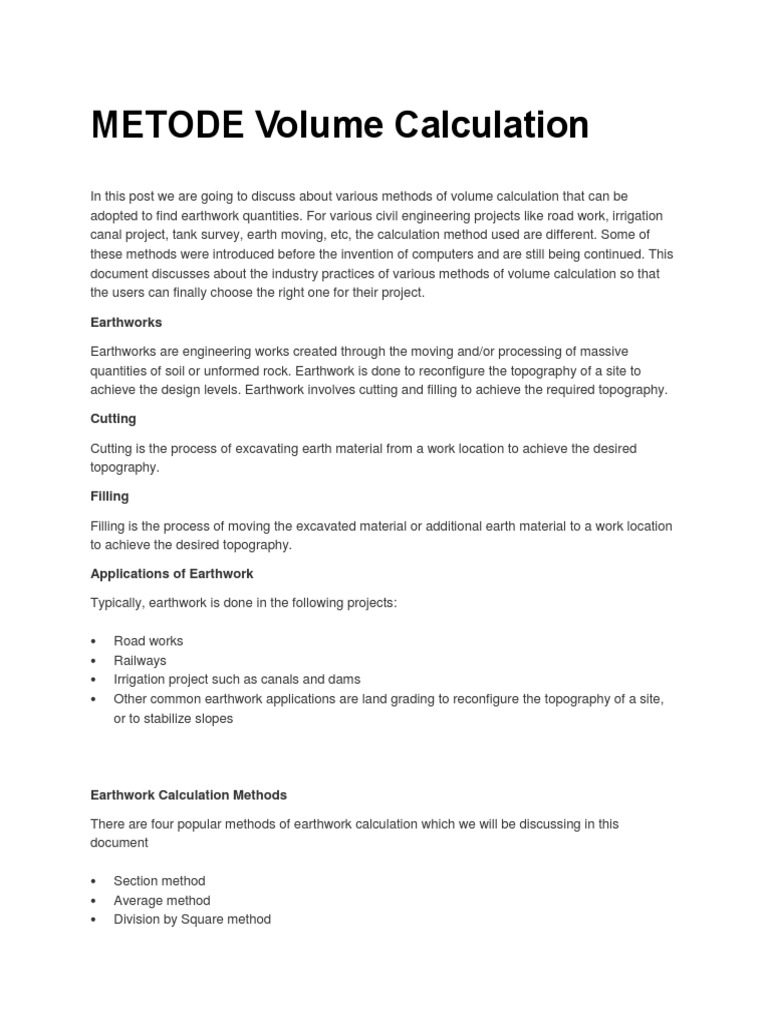 METODE Volume Calculation | PDF